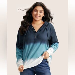 BloomChic Plus Size 2XL Tie Dye Button Up Hooded Drawstring Sweatshirt us18-20